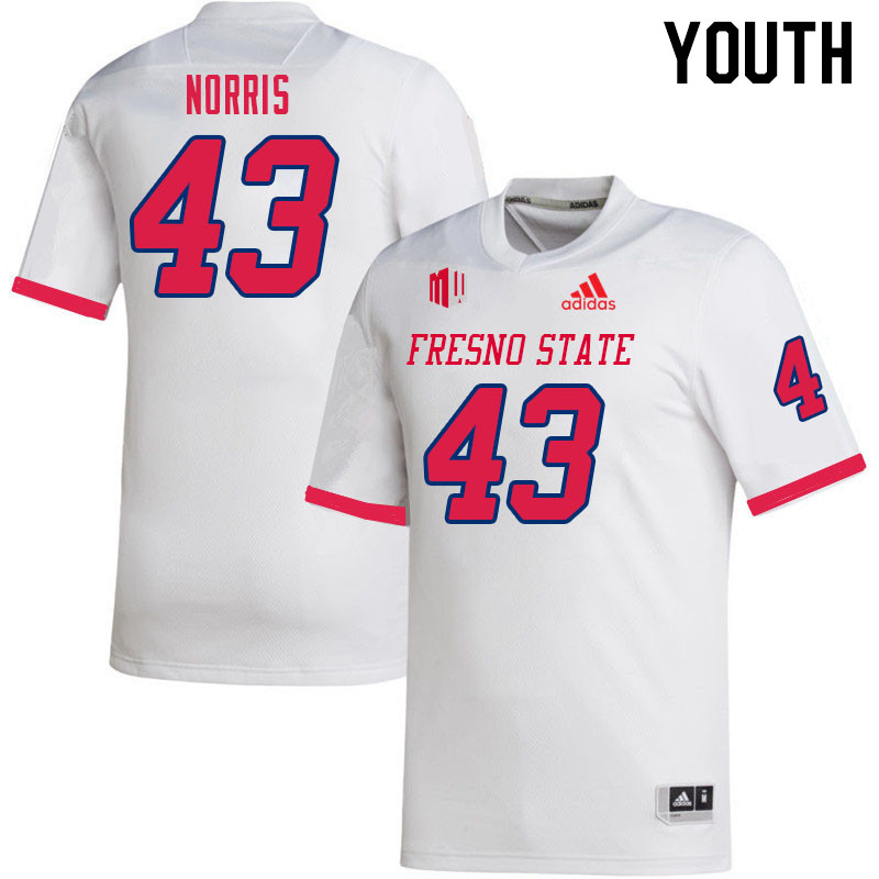 Youth #43 Morice Norris Fresno State Bulldogs College Football Jerseys Sale-White